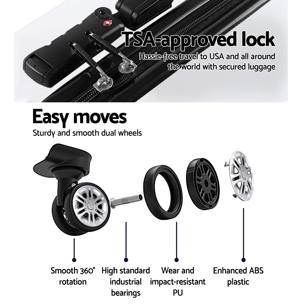 Wanderlite 20" 24" 28" Luggage with TSA Lock Spinner Travel Suitcase Carry On Hard Shell Luggage Case White-Luggage-PEROZ Accessories