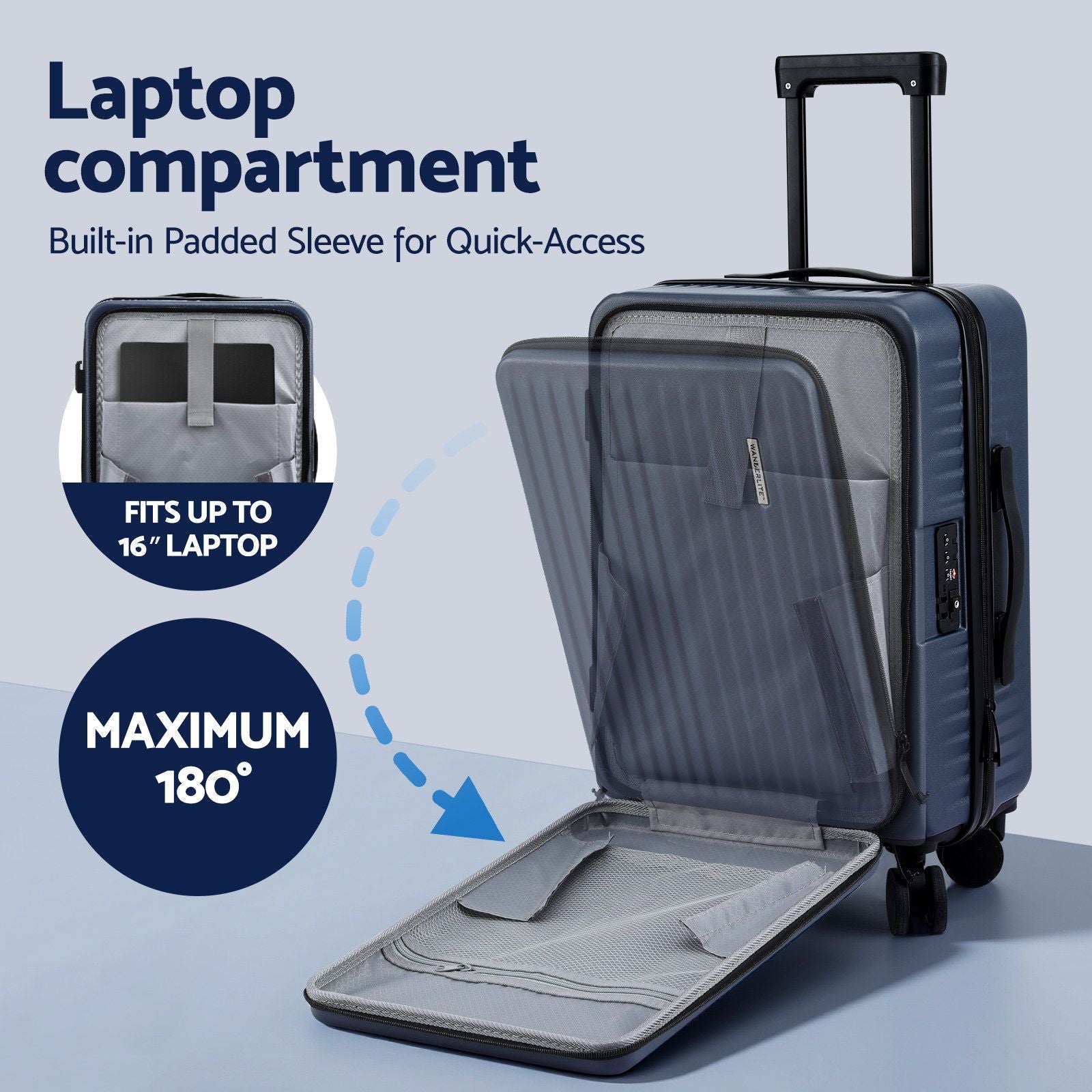 Wanderlite 20" Luggage Suitcase Front Pocket Travel Carry On Dual TSA Navy-Home & Garden > Travel > Suitcases-PEROZ Accessories