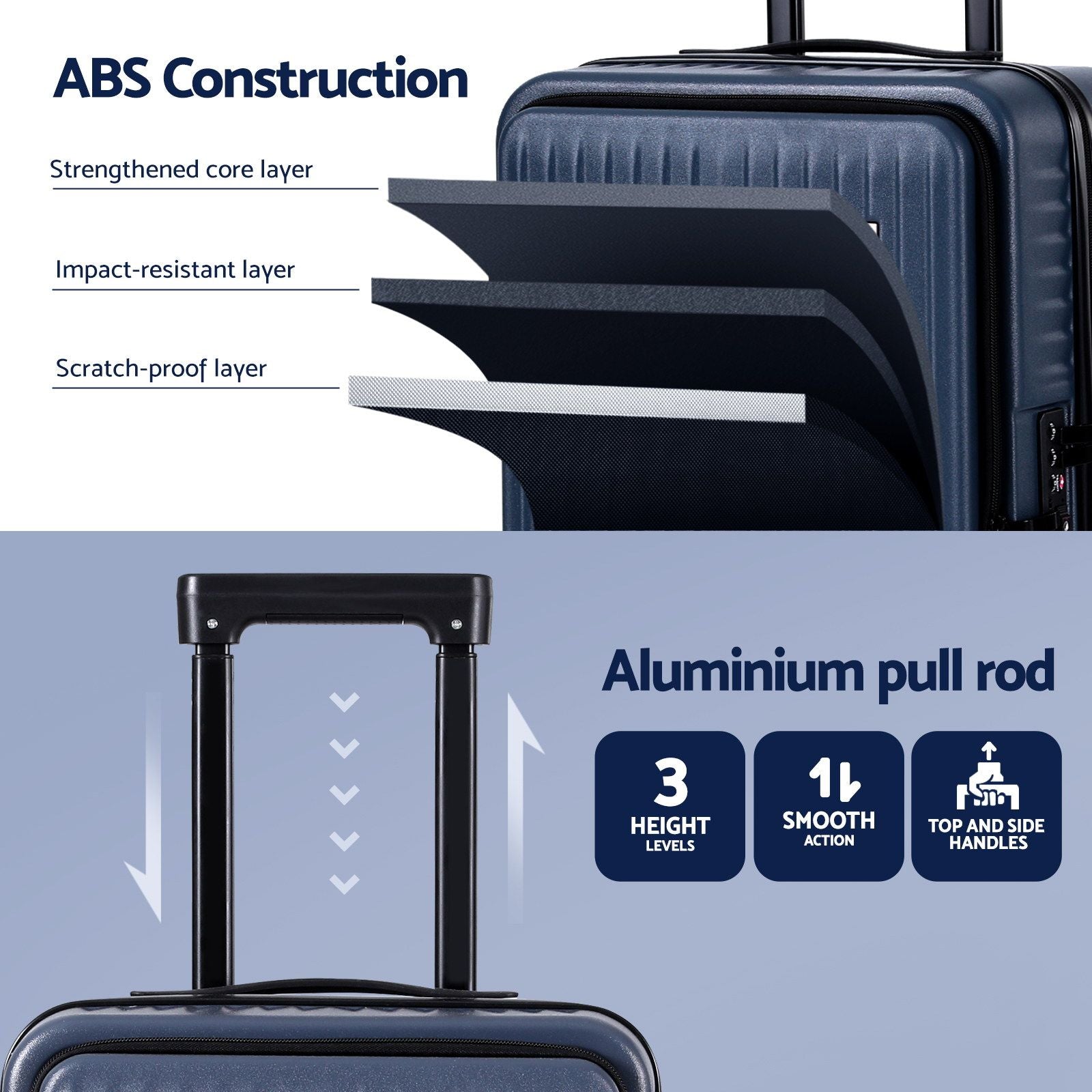Wanderlite 20" Luggage Suitcase Front Pocket Travel Carry On Dual TSA Navy-Home & Garden > Travel > Suitcases-PEROZ Accessories