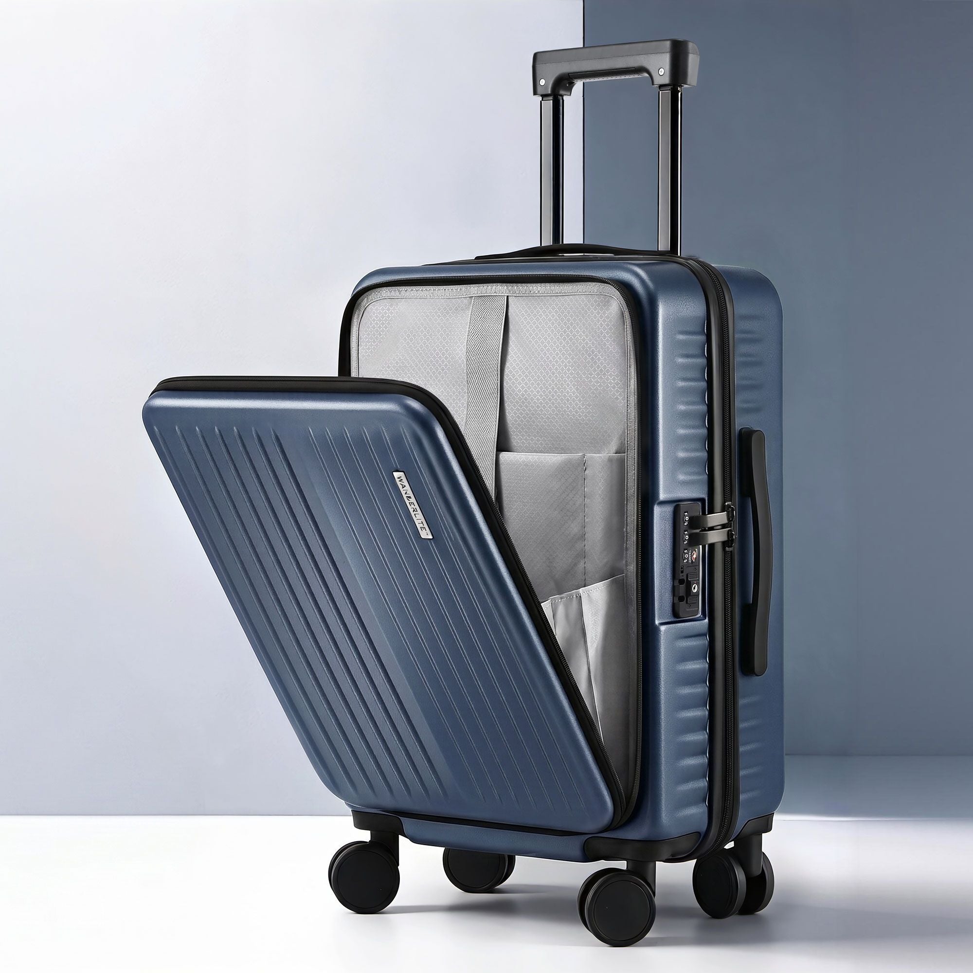 Wanderlite 20" Luggage Suitcase Front Pocket Travel Carry On Dual TSA Navy-Home & Garden > Travel > Suitcases-PEROZ Accessories