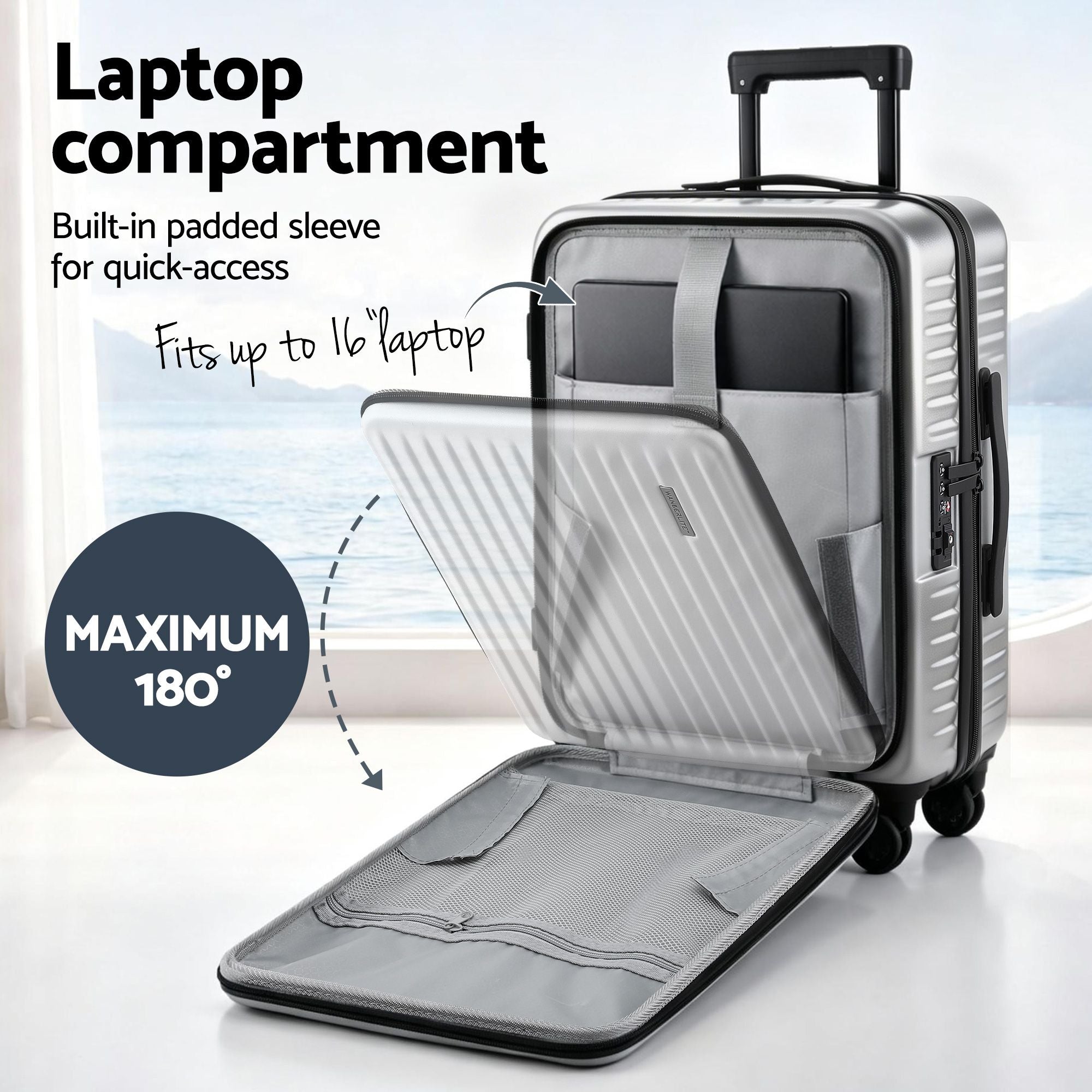 Wanderlite 20" Luggage Suitcase Front Pocket Travel Carry On Dual TSA Silver-Home & Garden > Travel > Suitcases-PEROZ Accessories