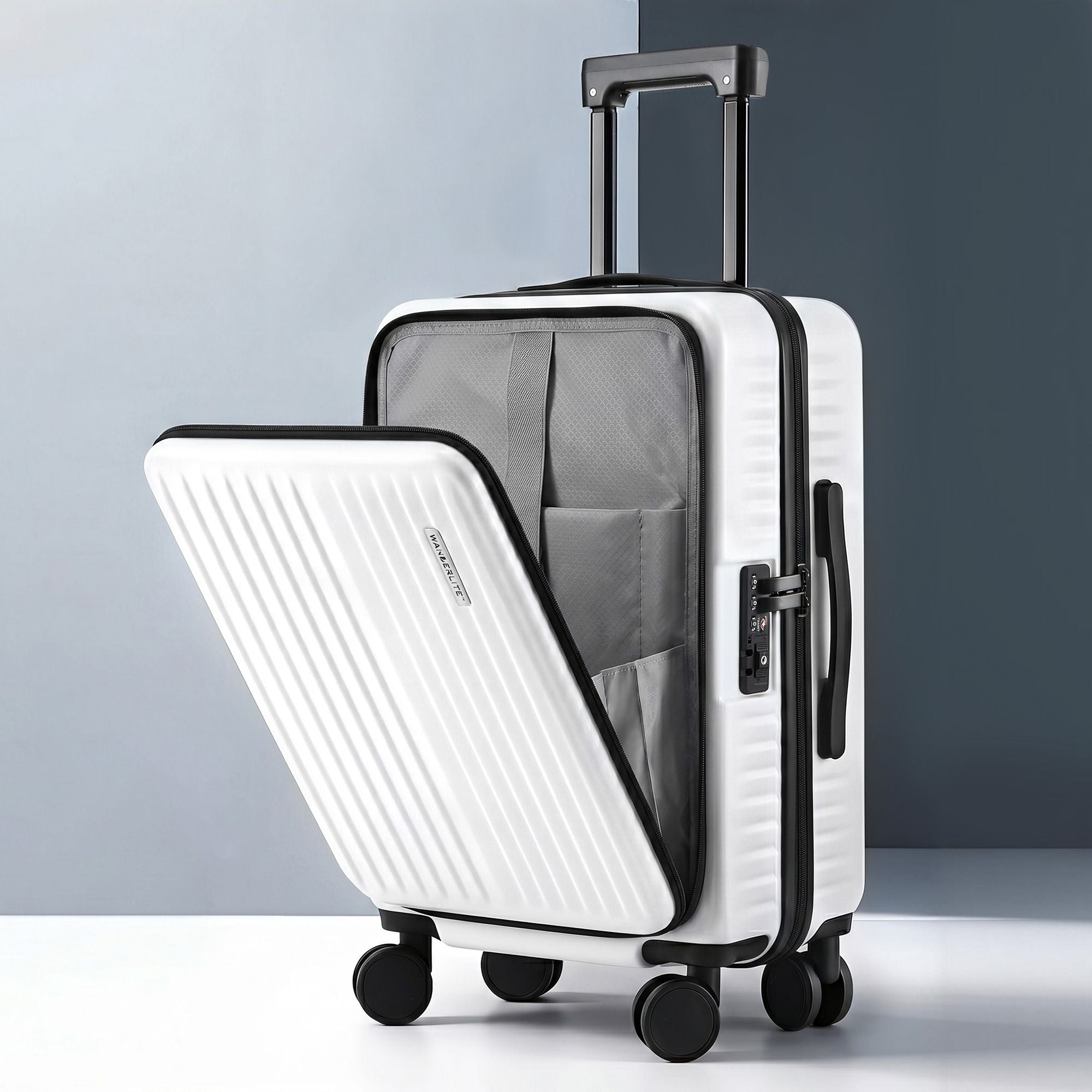 Wanderlite 20" Luggage Suitcase Front Pocket Travel Carry On Dual TSA White-Home & Garden > Travel > Suitcases-PEROZ Accessories
