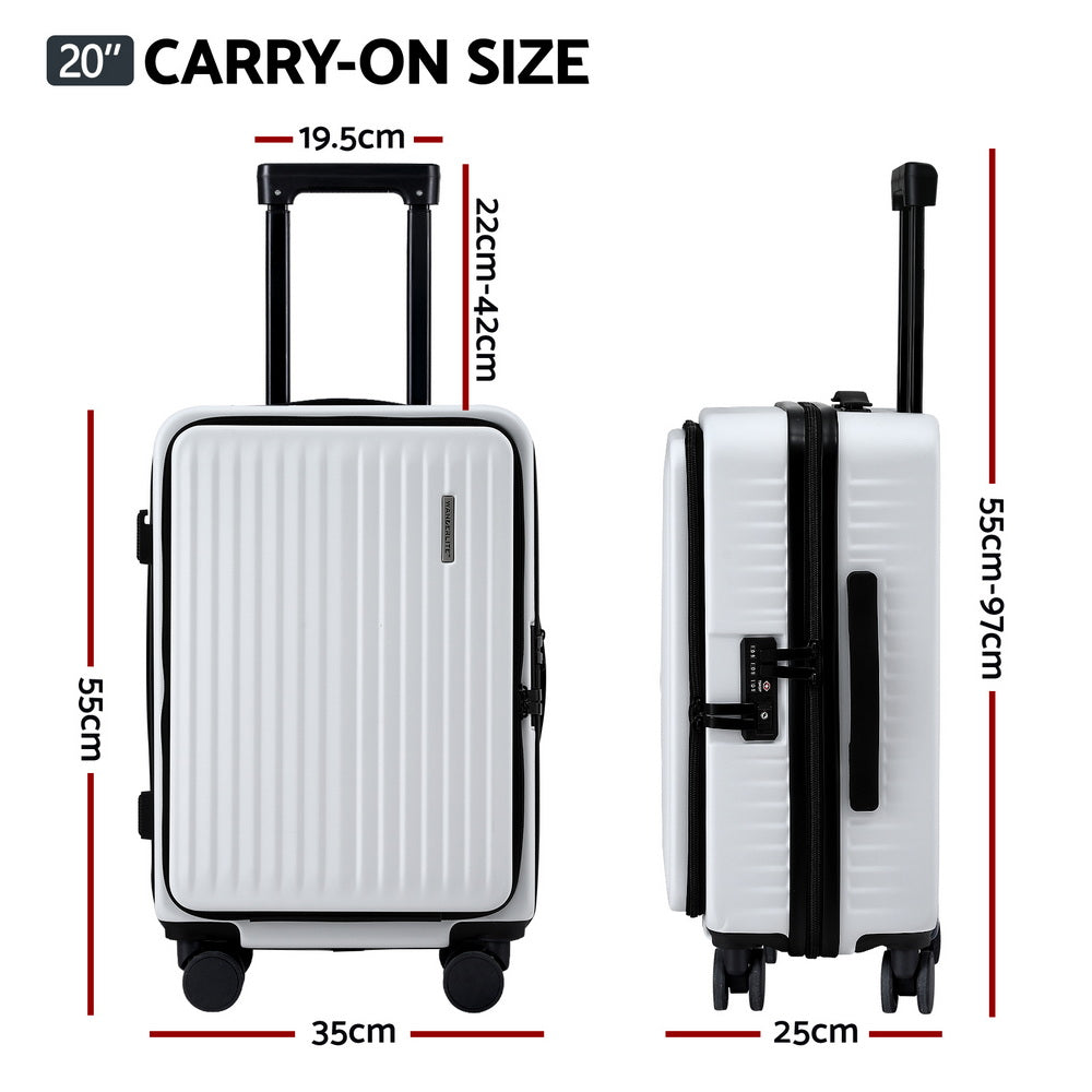 Wanderlite 20" Luggage Suitcase Front Pocket Travel Carry On Dual TSA White-Home & Garden > Travel > Suitcases-PEROZ Accessories