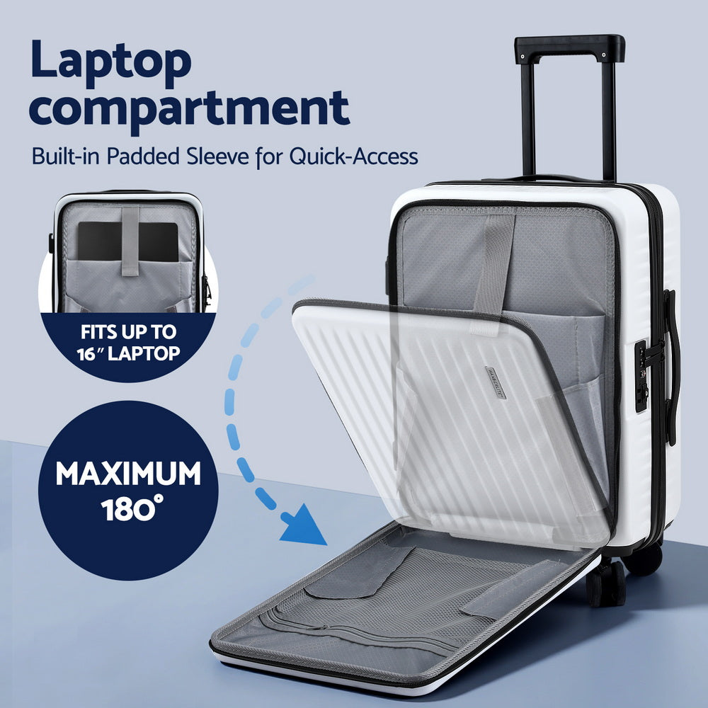 Wanderlite 20" Luggage Suitcase Front Pocket Travel Carry On Dual TSA White-Home & Garden > Travel > Suitcases-PEROZ Accessories