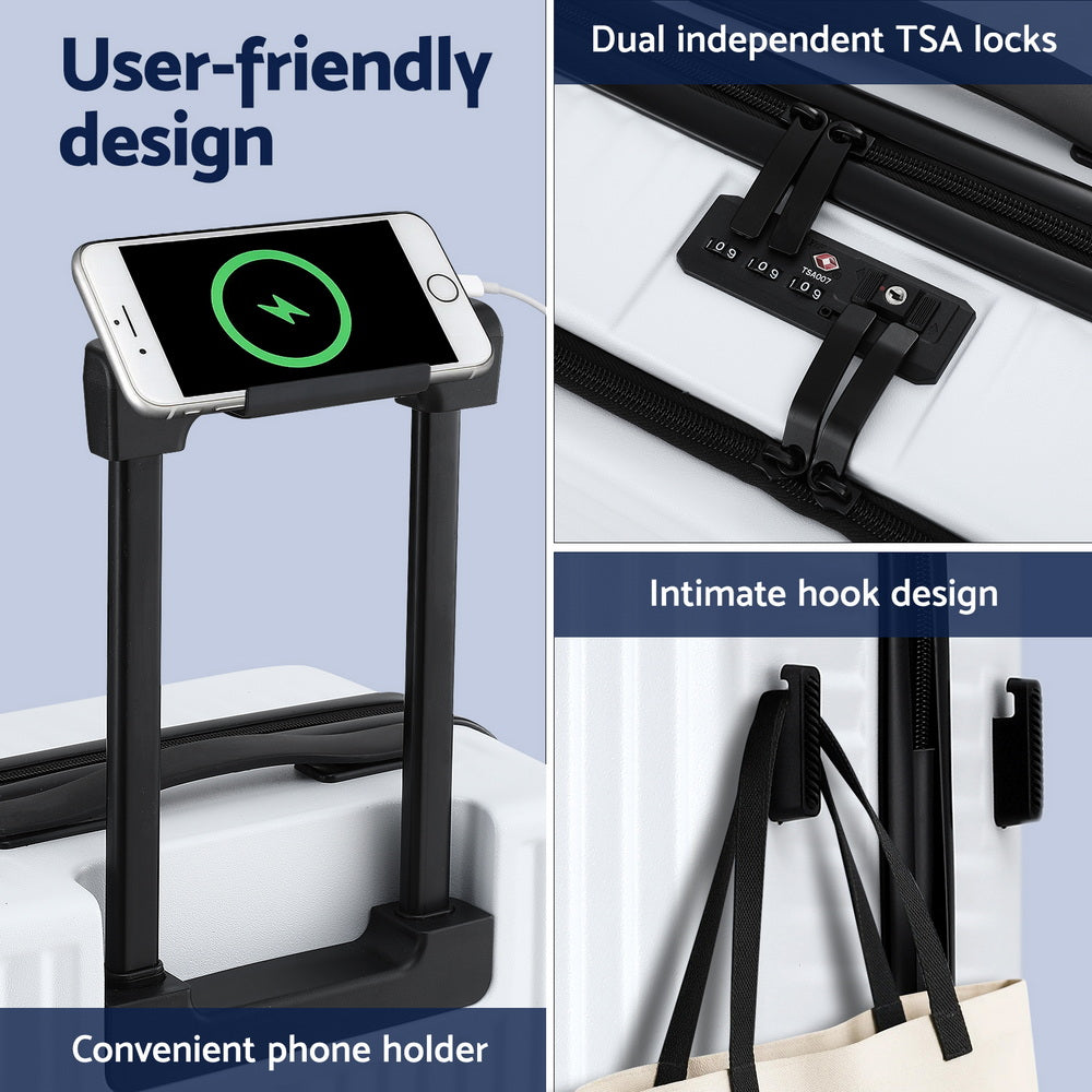 Wanderlite 20" Luggage Suitcase Front Pocket Travel Carry On Dual TSA White-Home & Garden > Travel > Suitcases-PEROZ Accessories
