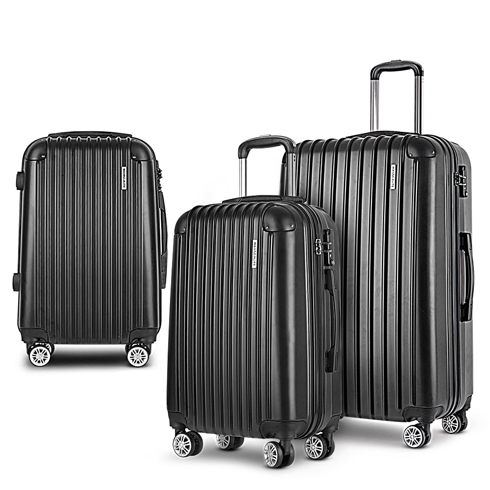 Wanderlite 3pcs LuggageTrolley Set Travel Suitcase Storage Organiser Carry On Hard Case TSA Lightweight Black-Luggage-PEROZ Accessories