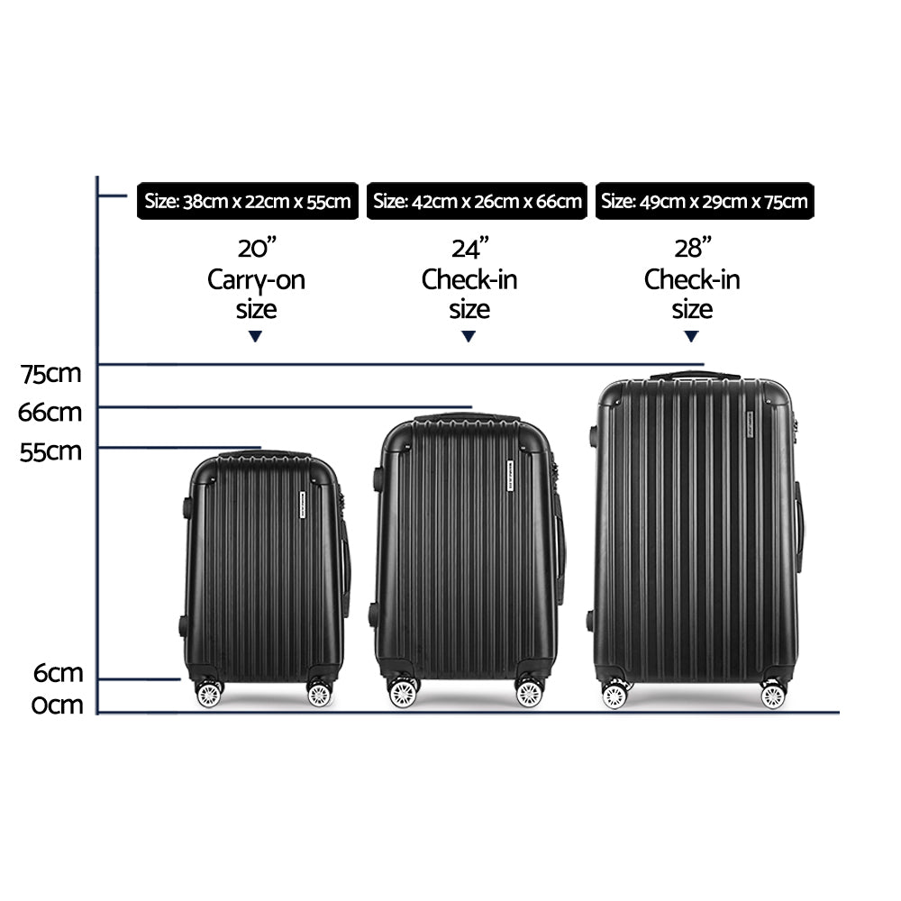 Wanderlite 3pcs LuggageTrolley Set Travel Suitcase Storage Organiser Carry On Hard Case TSA Lightweight Black-Luggage-PEROZ Accessories