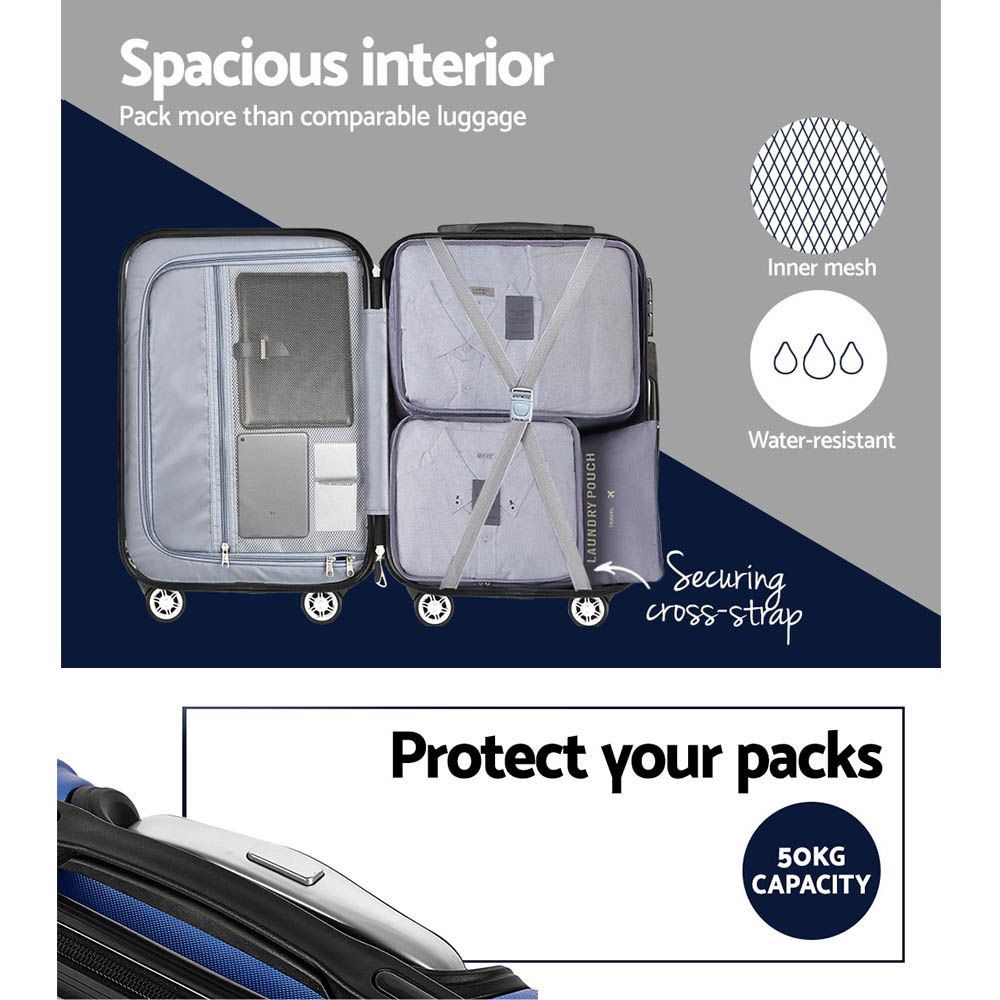 Wanderlite 3pcs LuggageTrolley Set Travel Suitcase Storage Organiser Carry On Hard Case TSA Lightweight Blue-Luggage-PEROZ Accessories