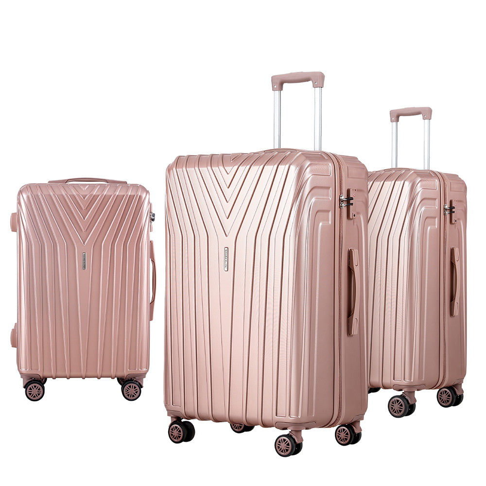Wanderlite 3pc Luggage Trolley Set Suitcase Travel TSA Hard Case Carry On Pink Lightweight-Luggage-PEROZ Accessories