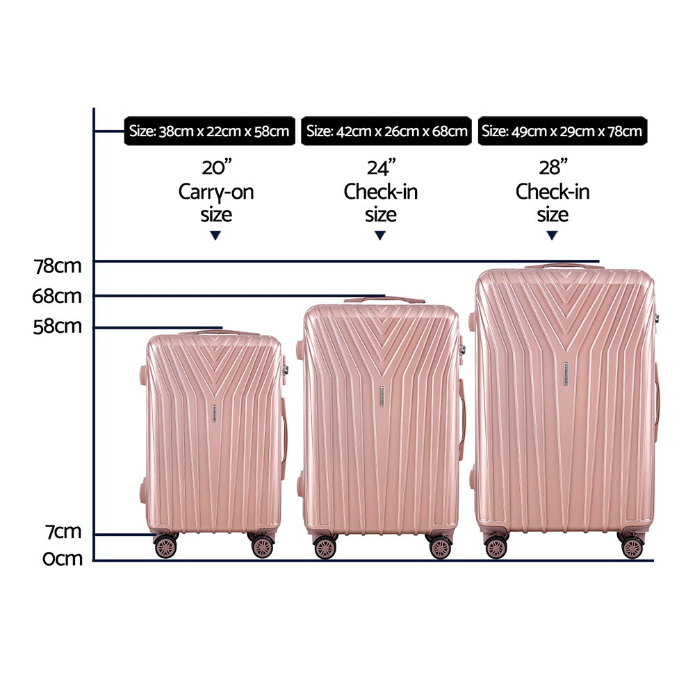 Wanderlite 3pc Luggage Trolley Set Suitcase Travel TSA Hard Case Carry On Pink Lightweight-Luggage-PEROZ Accessories