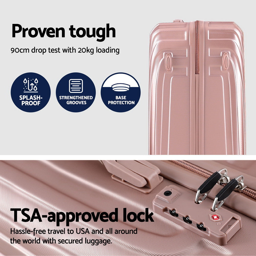 Wanderlite 3pc Luggage Trolley Set Suitcase Travel TSA Hard Case Carry On Pink Lightweight-Luggage-PEROZ Accessories