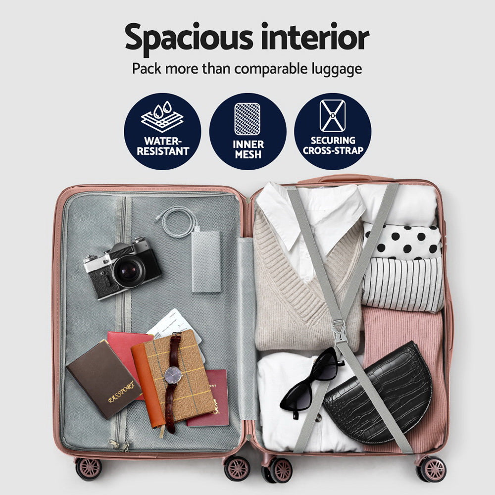 Wanderlite 3pc Luggage Trolley Set Suitcase Travel TSA Hard Case Carry On Pink Lightweight-Luggage-PEROZ Accessories