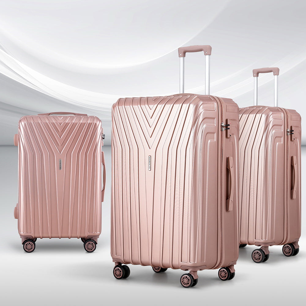 Wanderlite 3pc Luggage Trolley Set Suitcase Travel TSA Hard Case Carry On Pink Lightweight-Luggage-PEROZ Accessories