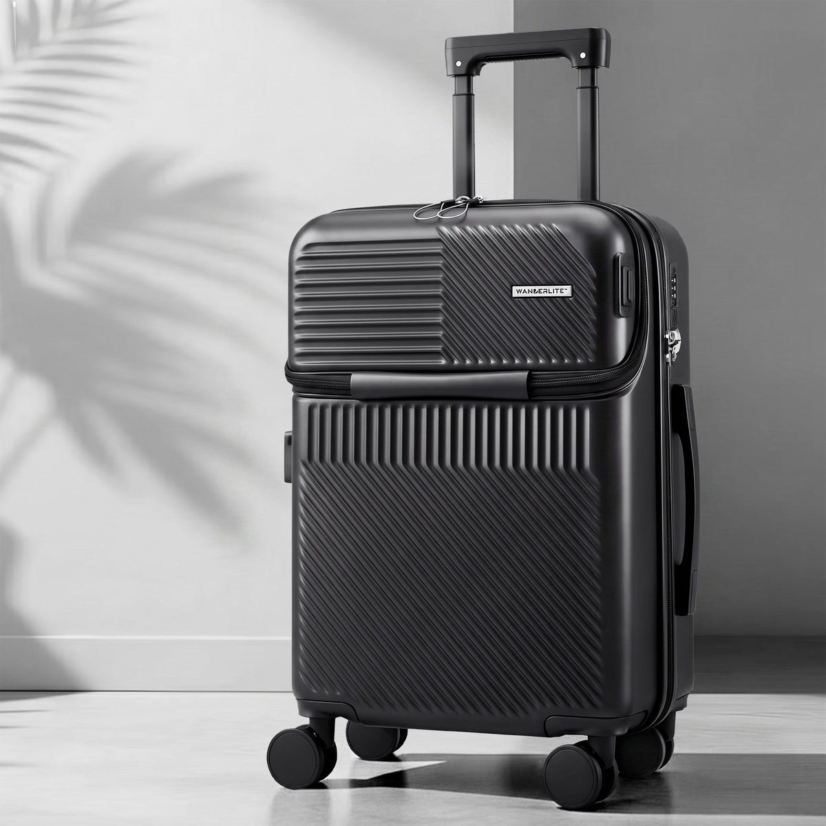 Wanderlite 20" Luggage Suitcase Front Pocket Travel Carry On TSA Black-Home & Garden > Travel > Suitcases-PEROZ Accessories