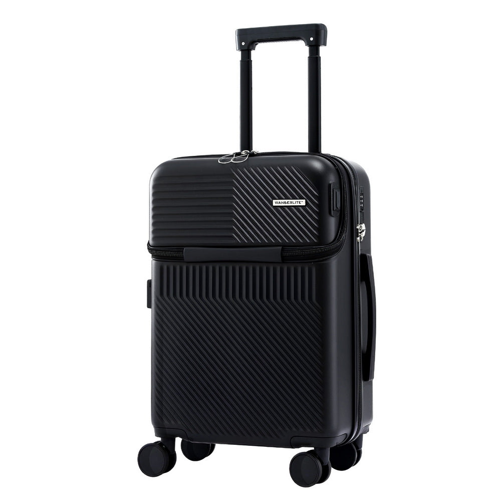 Wanderlite 20" Luggage Suitcase Front Pocket Travel Carry On TSA Black-Home & Garden > Travel > Suitcases-PEROZ Accessories