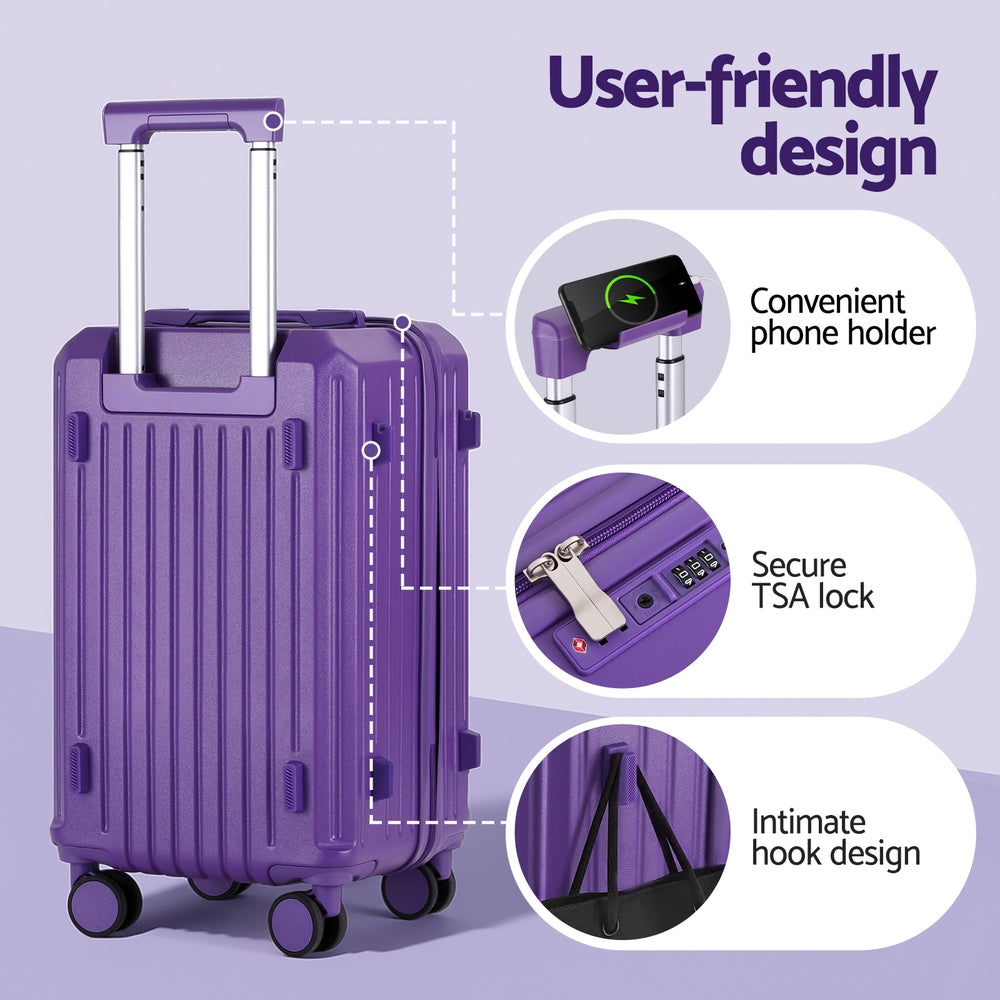 Wanderlite 2pcs Trunk Luggage Suitcase Travel Carry On TSA Lock 12" 20" Purple-Home & Garden > Travel > Suitcases-PEROZ Accessories