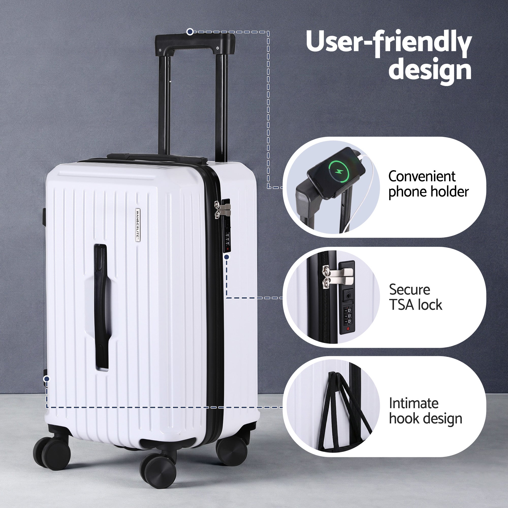 Wanderlite 2pcs Trunk Luggage Suitcase Travel Carry On TSA Lock 12" 20" White-Home & Garden > Travel > Suitcases-PEROZ Accessories