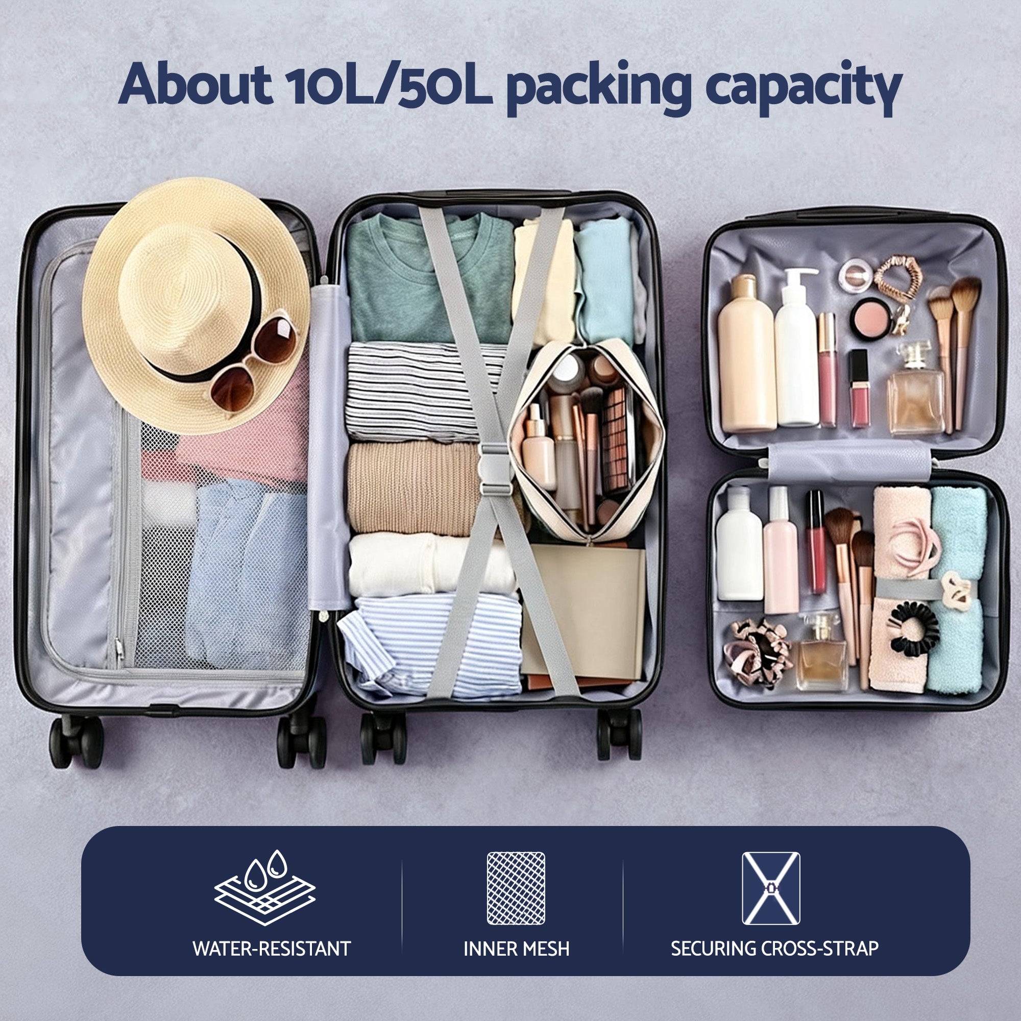 Wanderlite 2pcs Trunk Luggage Suitcase Travel Carry On TSA Lock 12" 20" White-Home & Garden > Travel > Suitcases-PEROZ Accessories