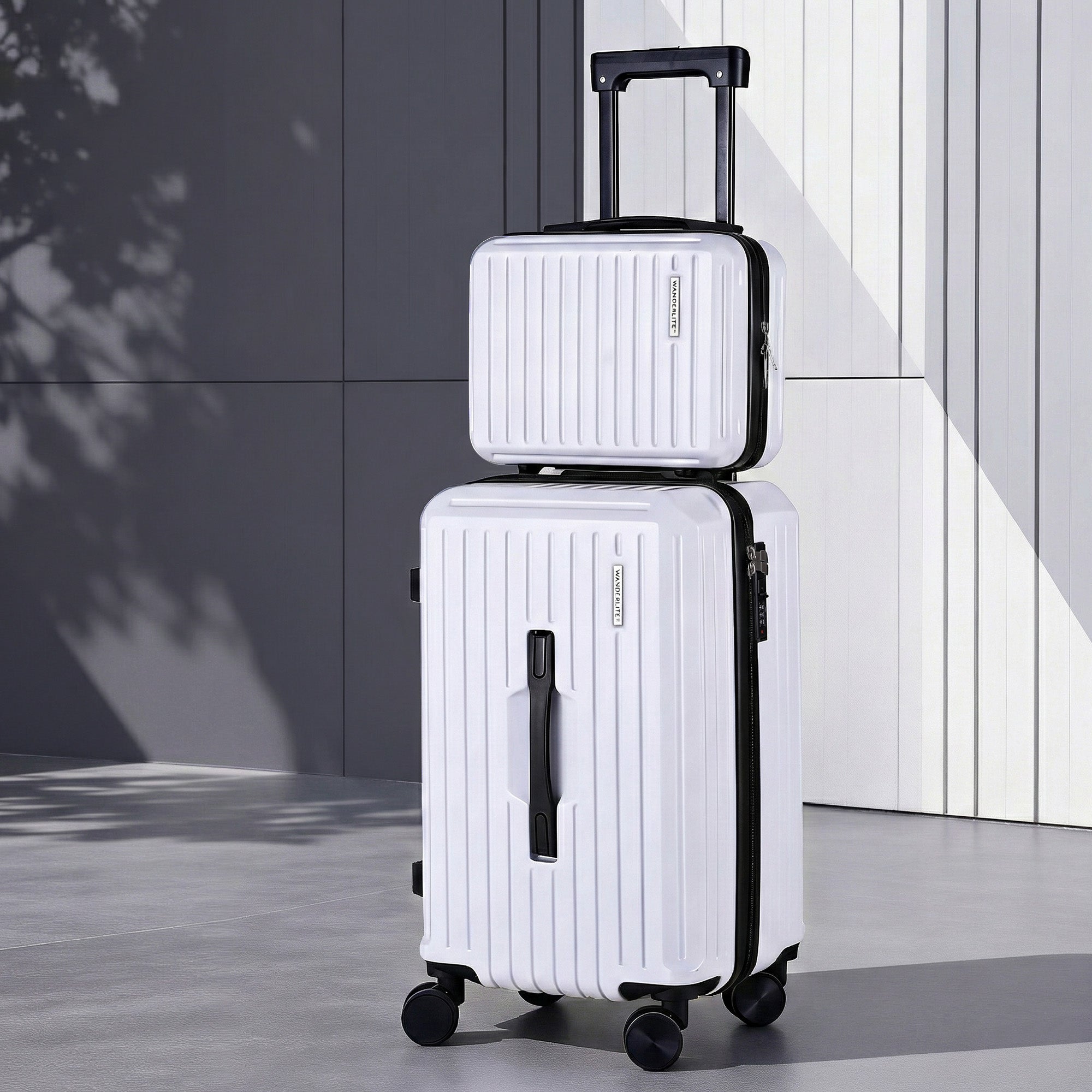 Wanderlite 2pcs Trunk Luggage Suitcase Travel Carry On TSA Lock 12" 20" White-Home & Garden > Travel > Suitcases-PEROZ Accessories