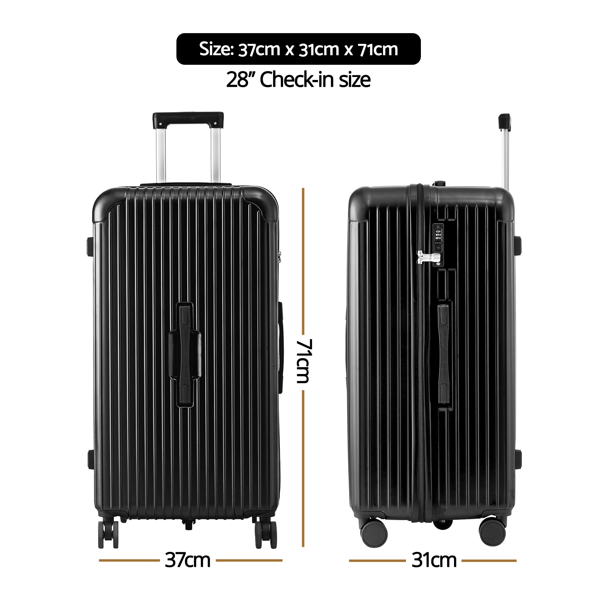 Wanderlite 28" Trunk Luggage Suitcase Travel 5 Wheels Type-C Port TSA Black-Home & Garden > Travel > Suitcases-PEROZ Accessories