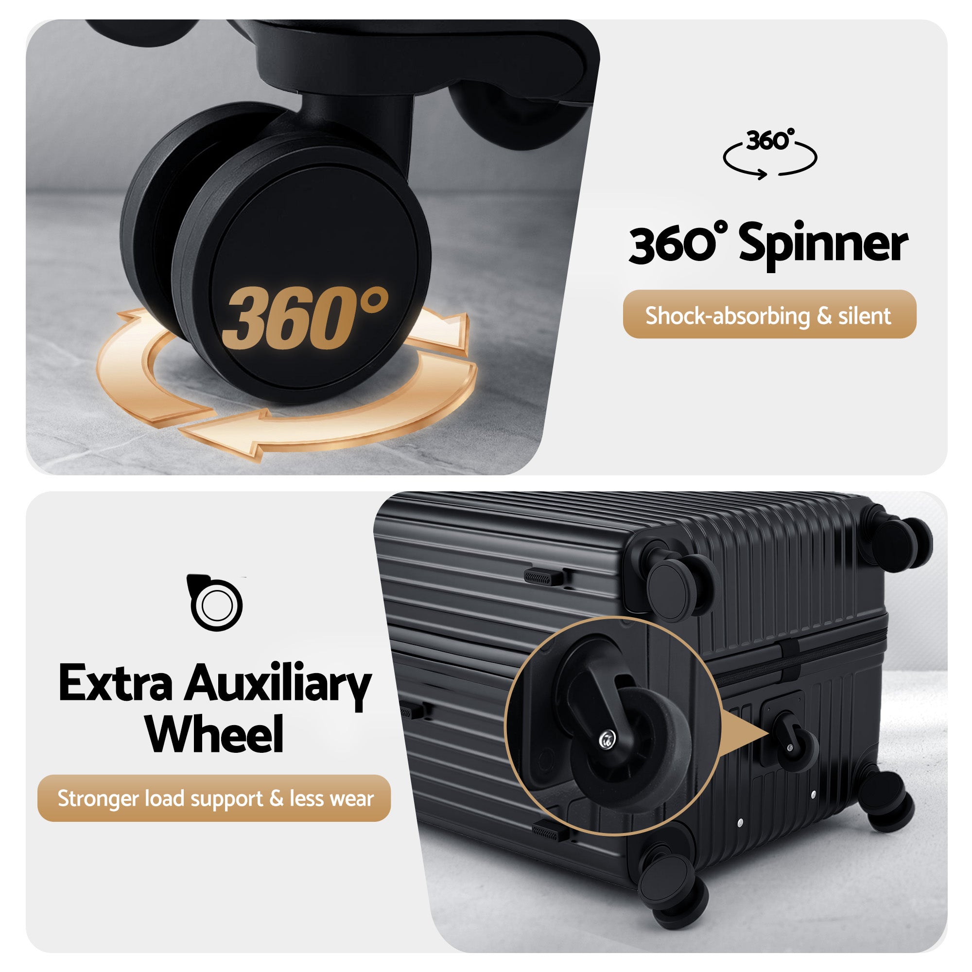 Wanderlite 28" Trunk Luggage Suitcase Travel 5 Wheels Type-C Port TSA Black-Home & Garden > Travel > Suitcases-PEROZ Accessories