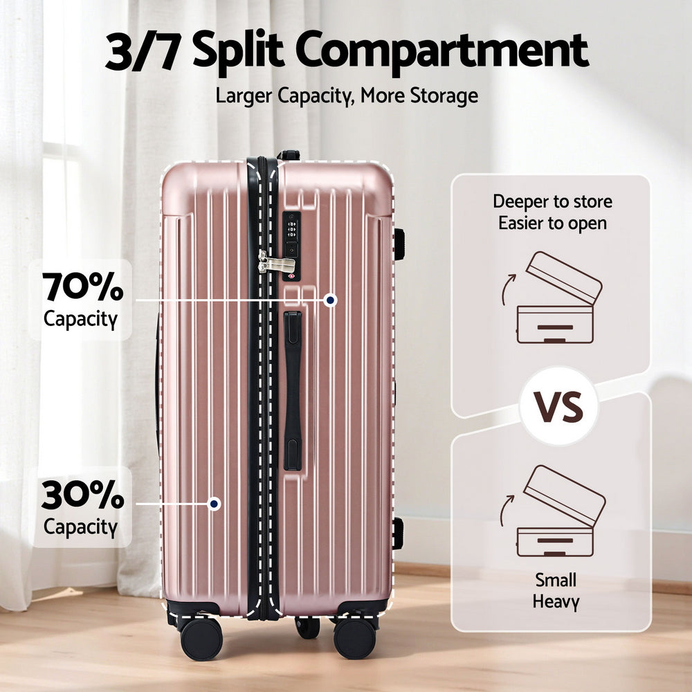 Wanderlite 28" Trunk Luggage Suitcase Travel 5 Wheels Type-C Port TSA Rose Gold-Electronics > Business & Home Security > Safes & Lock Boxes-PEROZ Accessories