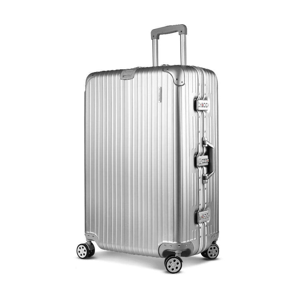 Wanderlite 28 Inch Luggage with TSA Lock Stainless�Steel�Wrapped�Corners Hard Shell Travel Suitcase Luggage Case Silver-Luggage-PEROZ Accessories