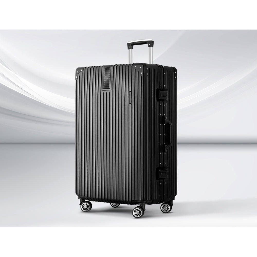 Wanderlite 28" Luggage Trolley Travel Suitcase Set TSA Hard Case Lightweight Aluminum Black-Home & Garden > Travel > Suitcases-PEROZ Accessories