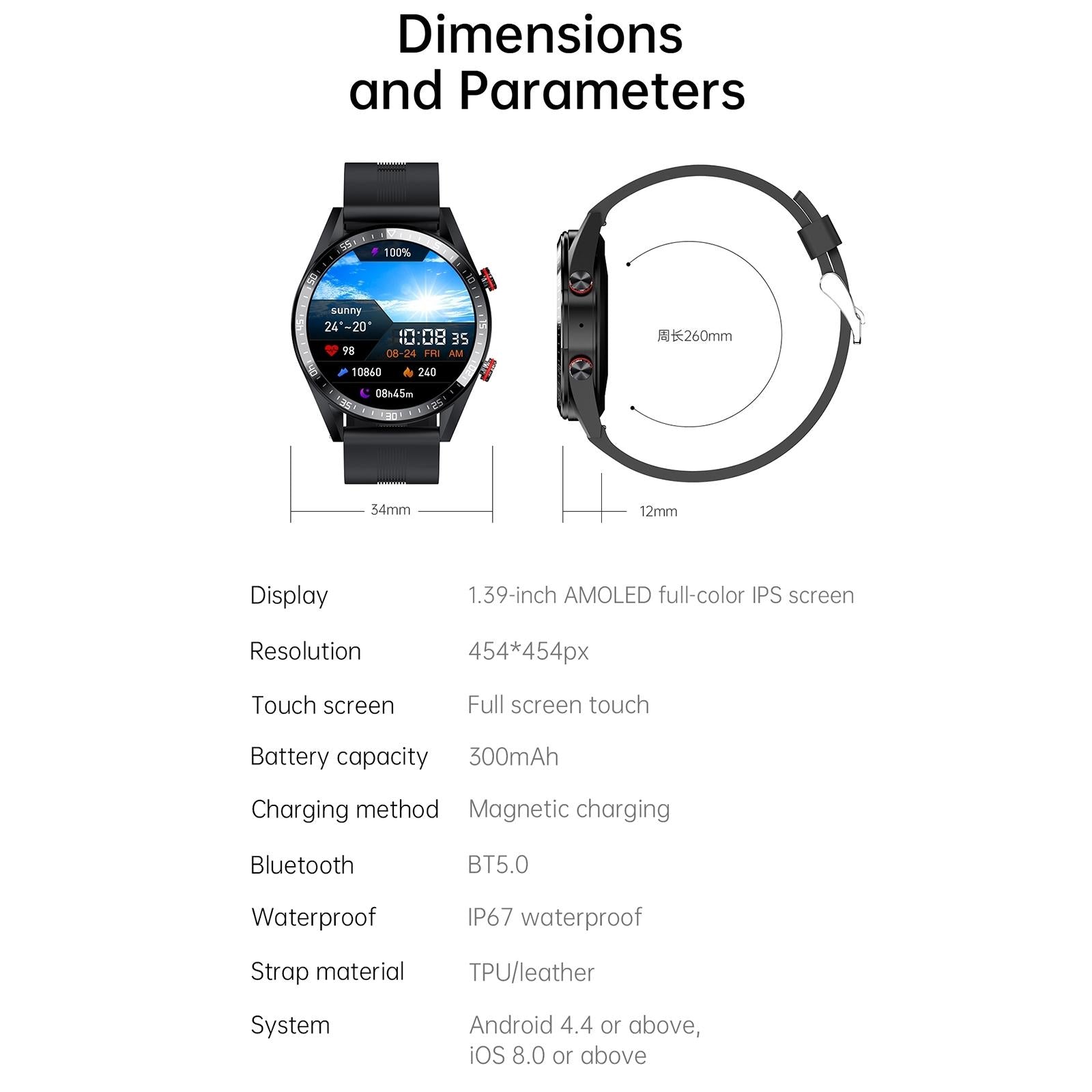 Leather Strap Amoled Smart Watch With Heart Rate And Blood Pressure Monitoring - Black-Smart Watches-PEROZ Accessories