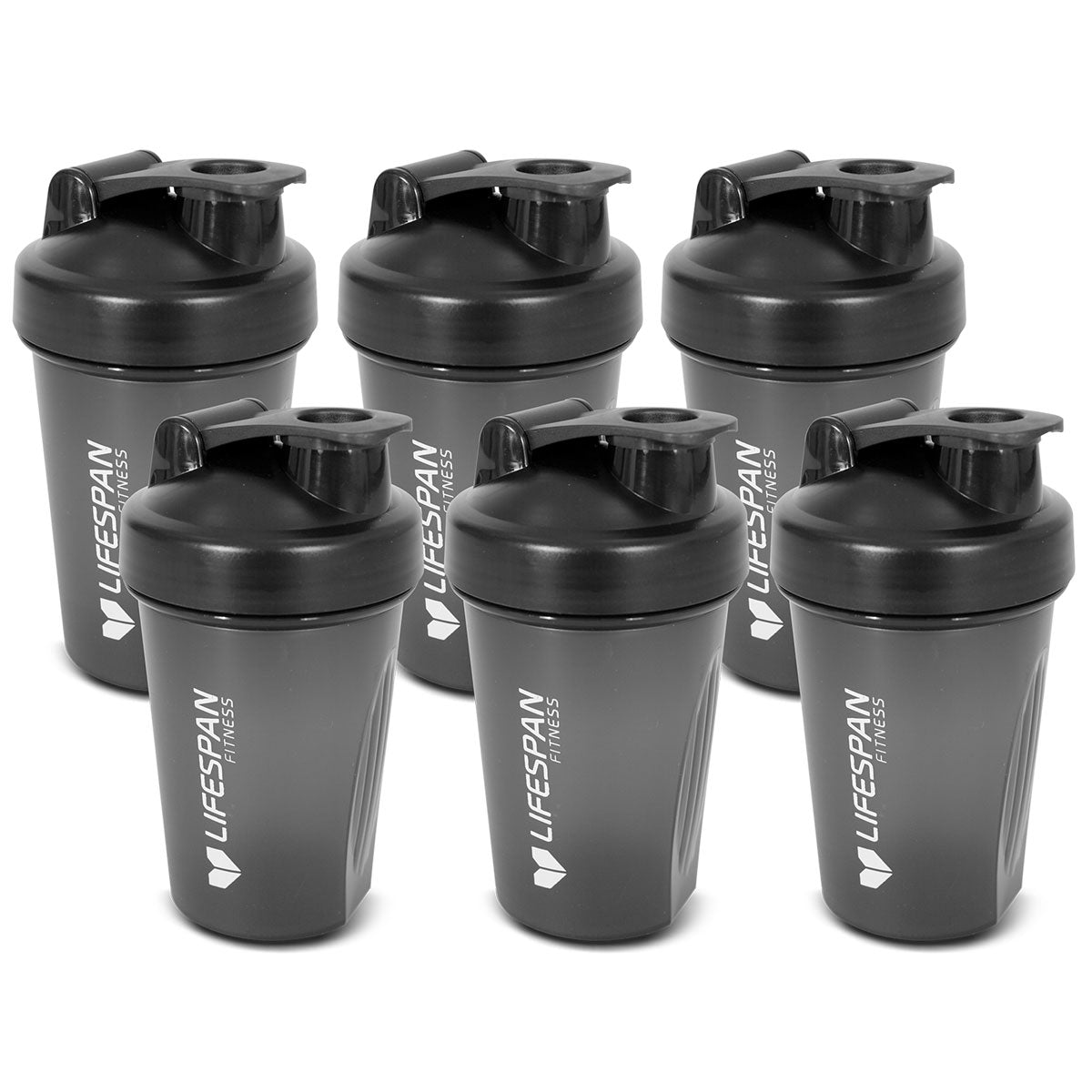 Lifespan Fitness Shaker Bottle 500ml in Black (Pack of 6)-Sports & Fitness > Exercise, Gym & Fitness > Gym Equipment & Accessories-PEROZ Accessories