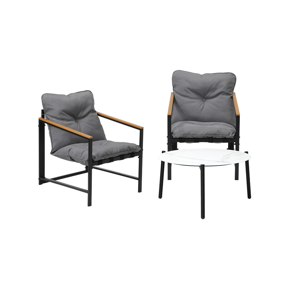 Livsip 2 Seater Outdoor Patio Set 70CM Round White Marble Table-Outdoor Patio Set-PEROZ Accessories