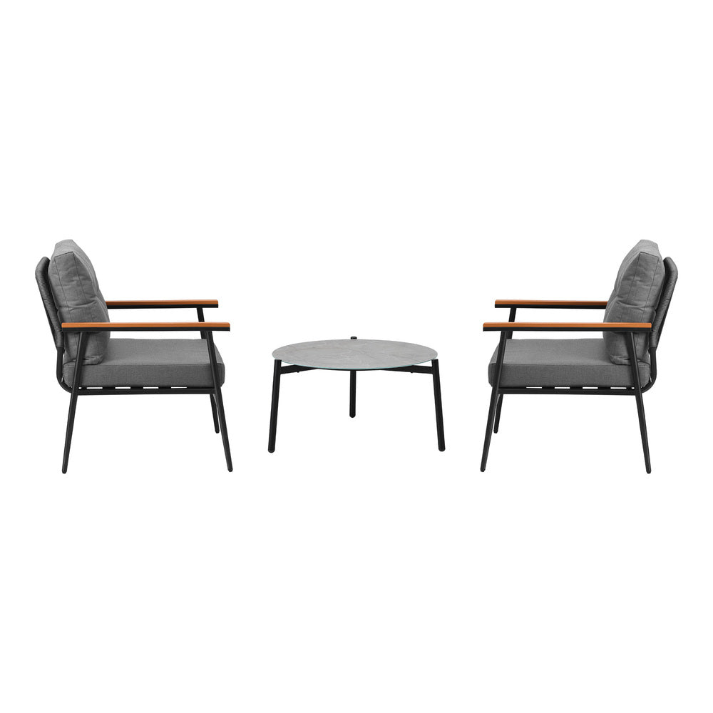 Livsip 3 Piece Outdoor Patio Set 50cm Table Grey and Black Armchair-Outdoor Patio Set-PEROZ Accessories