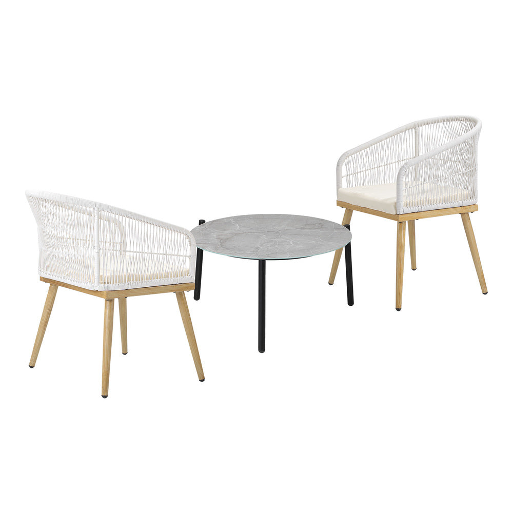 Livsip 3 Piece Outdoor Patio Set 70cm Table Polyester Chair Rope-Outdoor Patio Set-PEROZ Accessories
