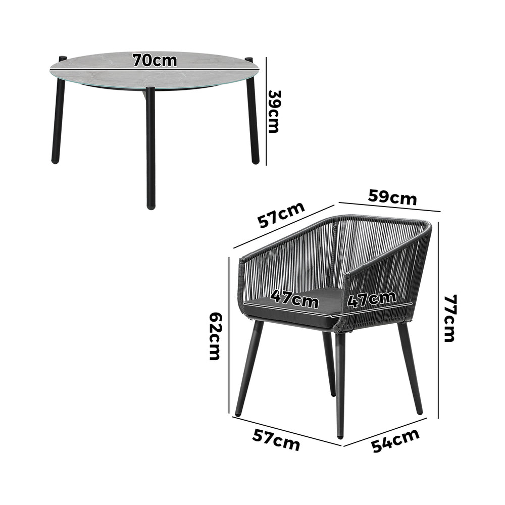 Livsip 3 Piece Outdoor Patio Set 70cm Table Polyester rope-Outdoor Patio Set-PEROZ Accessories
