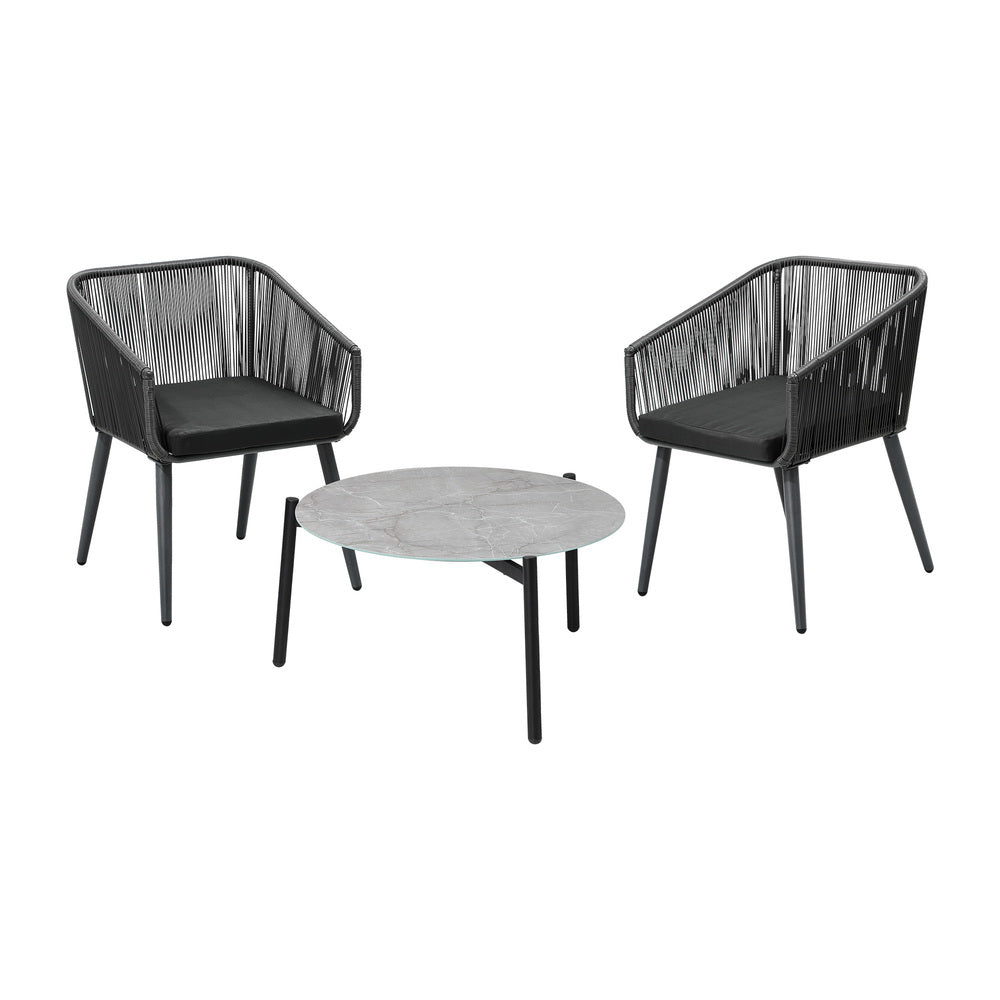 Livsip 3 Piece Outdoor Patio Set 70cm Table Polyester rope-Outdoor Patio Set-PEROZ Accessories