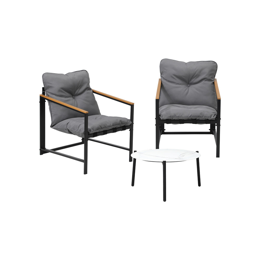 Livsip 3PC Outdoor Patio Set 50CM Round White Marble Table-Outdoor Patio Set-PEROZ Accessories