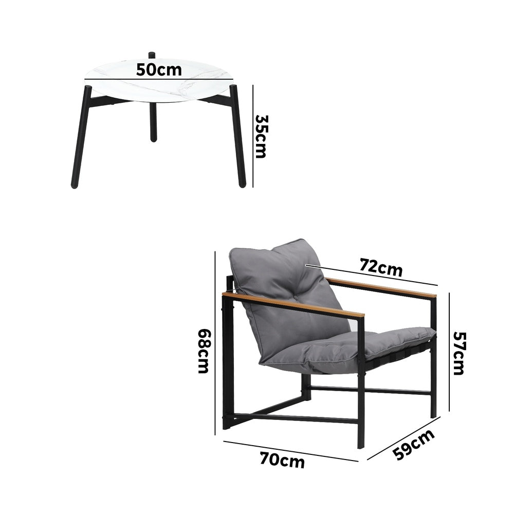 Livsip 3PC Outdoor Patio Set 50CM Round White Marble Table-Outdoor Patio Set-PEROZ Accessories