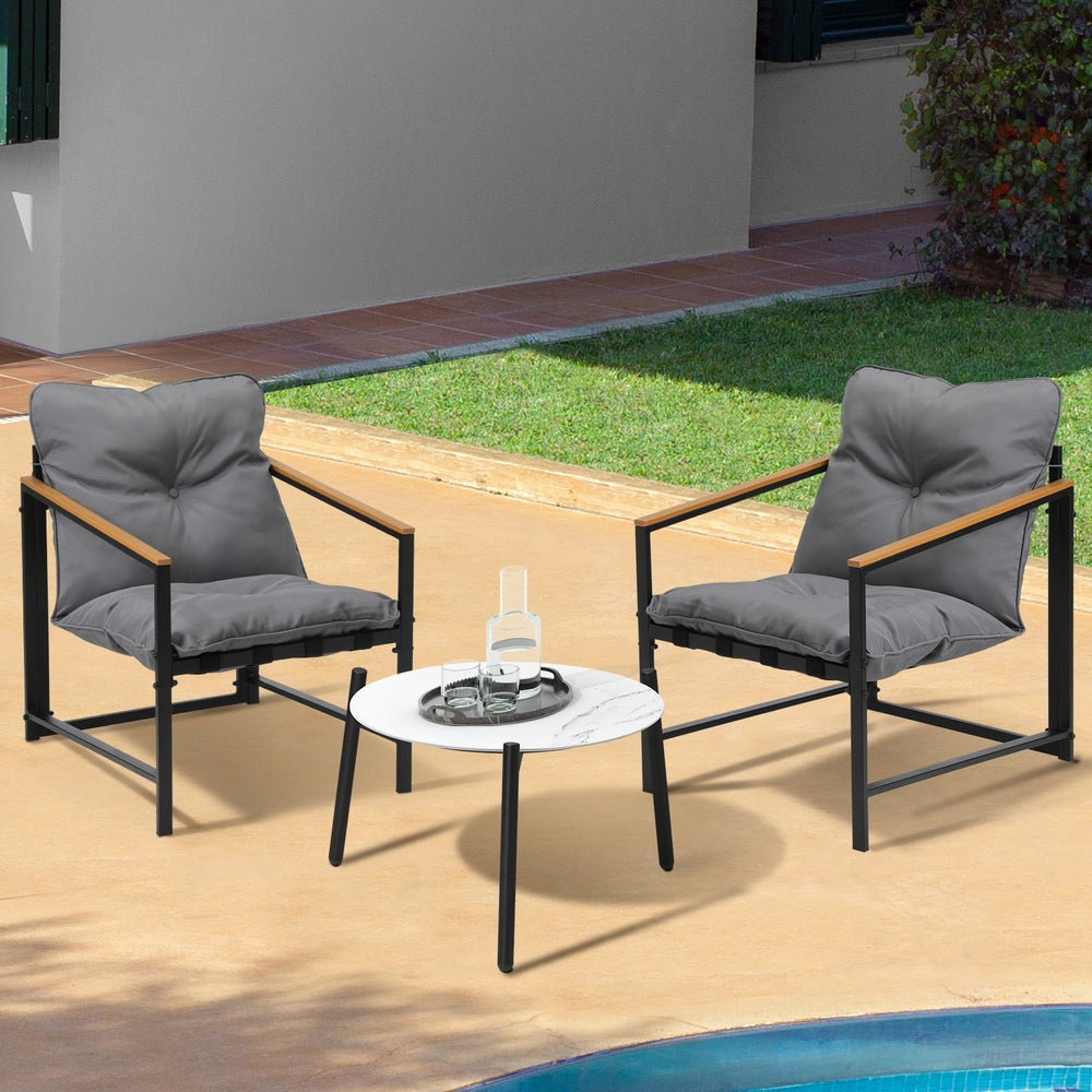 Livsip 3PC Outdoor Patio Set 50CM Round White Marble Table-Outdoor Patio Set-PEROZ Accessories