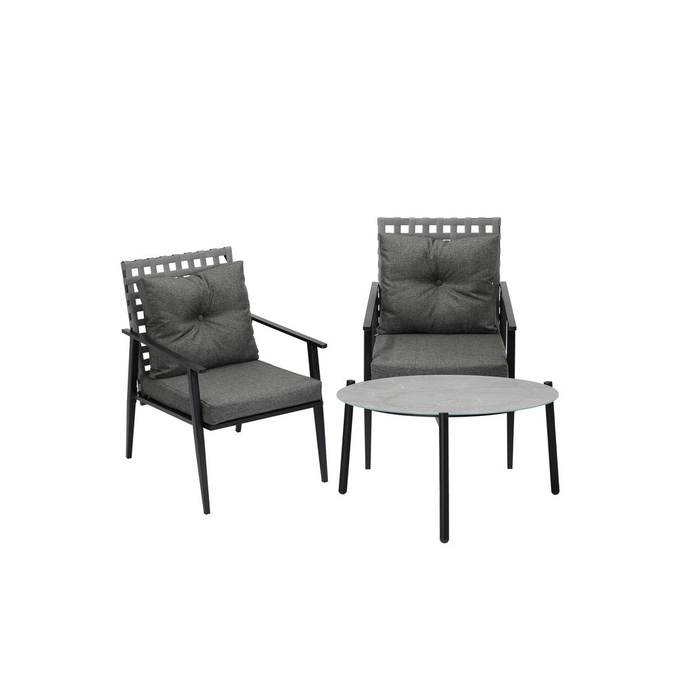 Livsip 3PC Outdoor Patio Set 70CM Grey Marble Table Rattan Chairs-Outdoor Patio Set-PEROZ Accessories