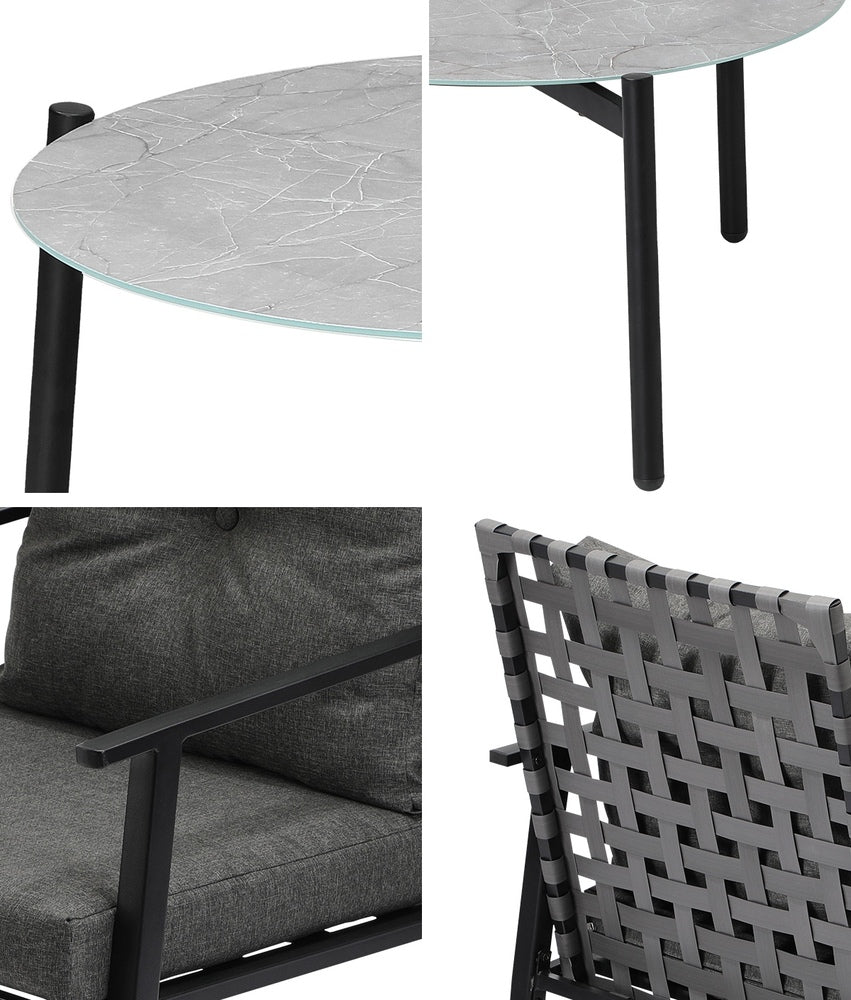Livsip 3PC Outdoor Patio Set 70CM Grey Marble Table Rattan Chairs-Outdoor Patio Set-PEROZ Accessories