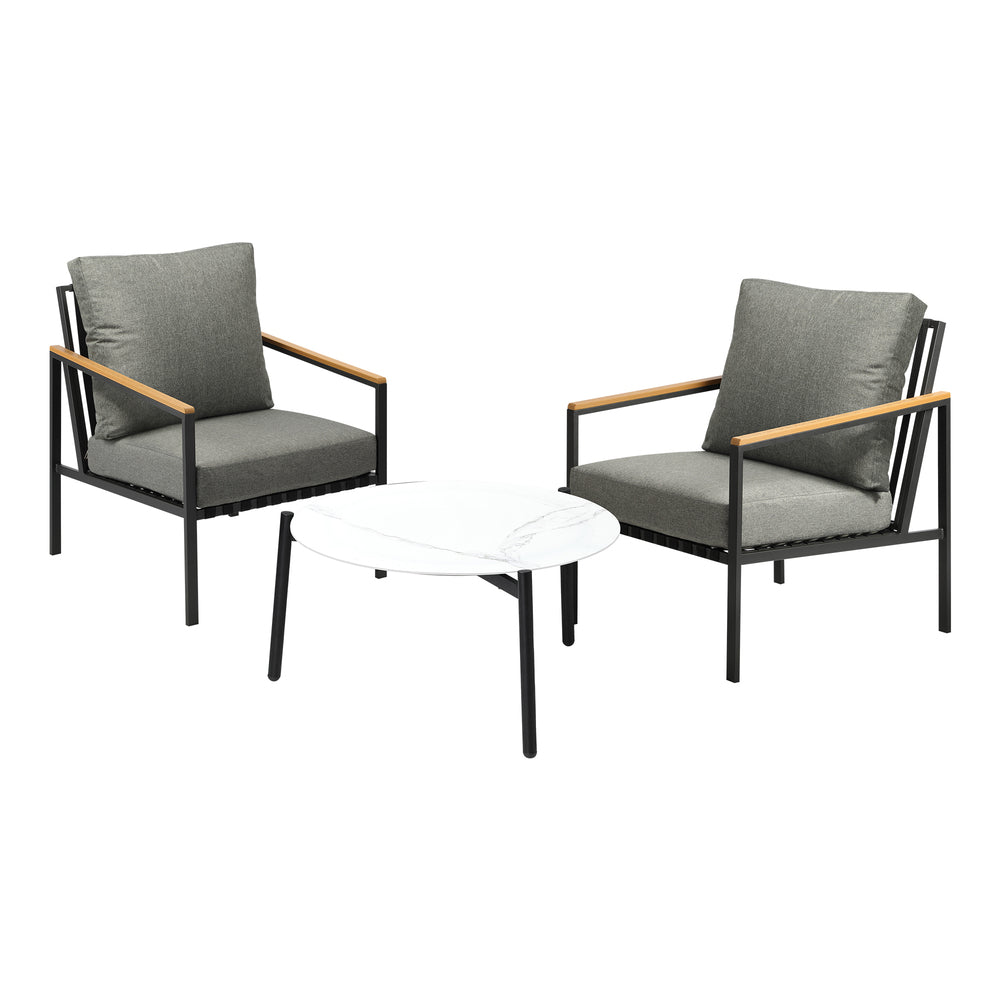 Livsip 3PC Outdoor Patio Set White 70cm Coffee Table Sofa Chair-Outdoor Patio Set-PEROZ Accessories