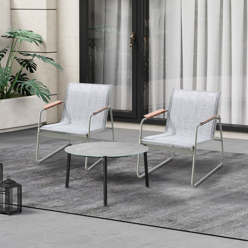 Livsip 3PCS Outdoor Bistro Set Patio Chair 70cm Grey Table Textilene-Outdoor Patio Set-PEROZ Accessories
