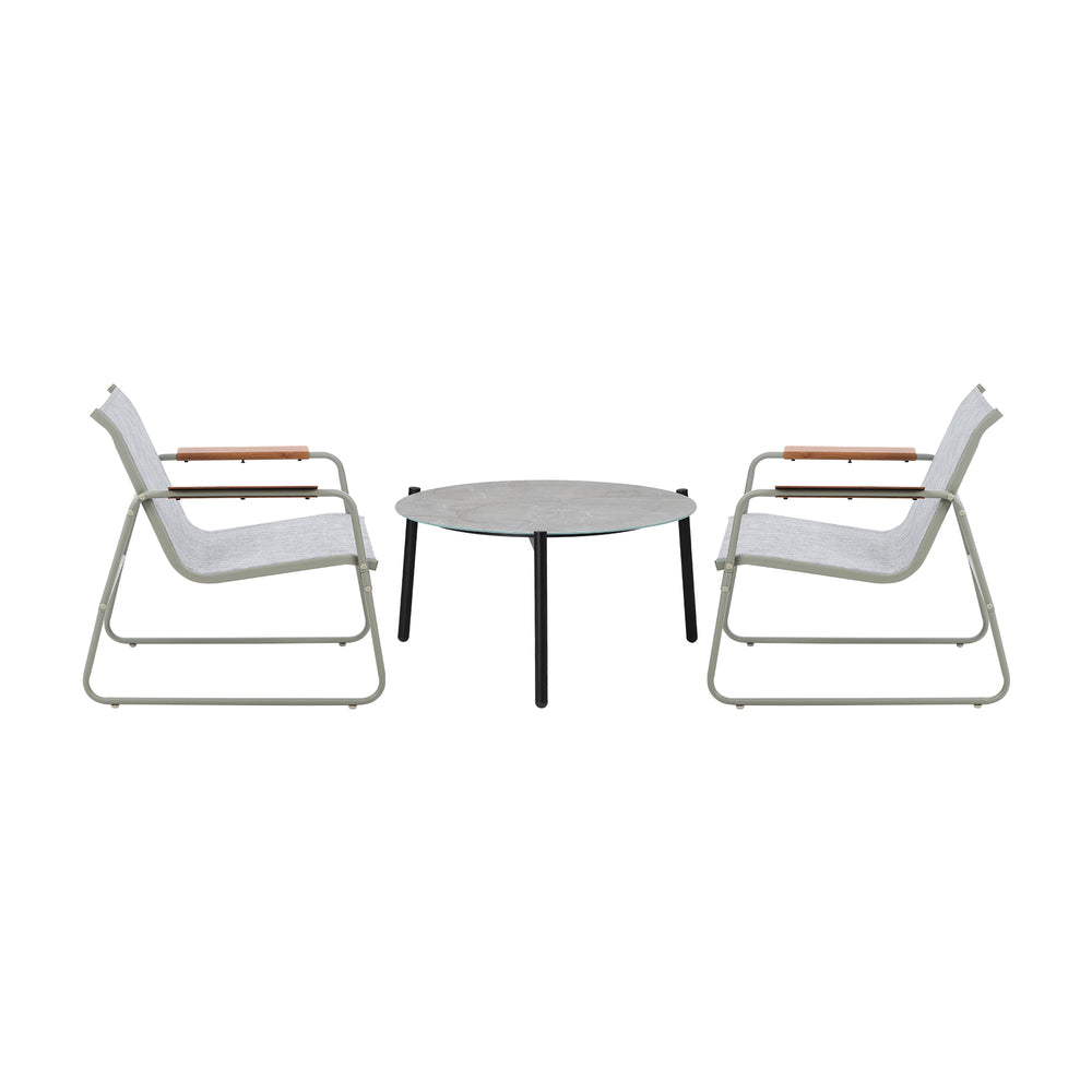 Livsip 3PCS Outdoor Bistro Set Patio Chair 70cm Grey Table Textilene-Outdoor Patio Set-PEROZ Accessories