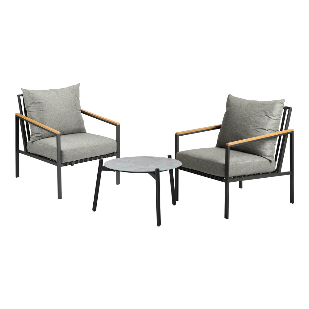 Livsip 3PCS Outdoor Lounge Set Grey 50cm Coffee Table Chairs-Outdoor Patio Set-PEROZ Accessories