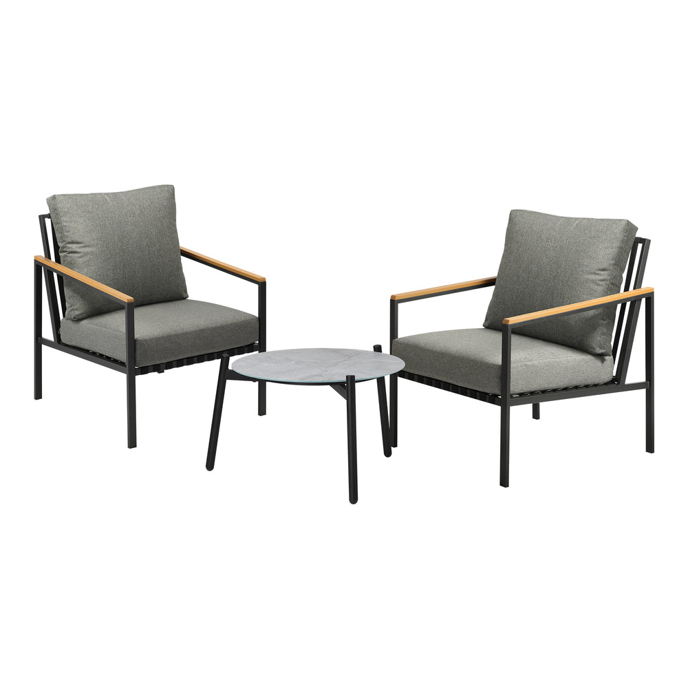 Livsip 3PCS Outdoor Patio Lounge Set Grey 50cm Coffee Table Sofa Chairs-Outdoor Patio Set-PEROZ Accessories