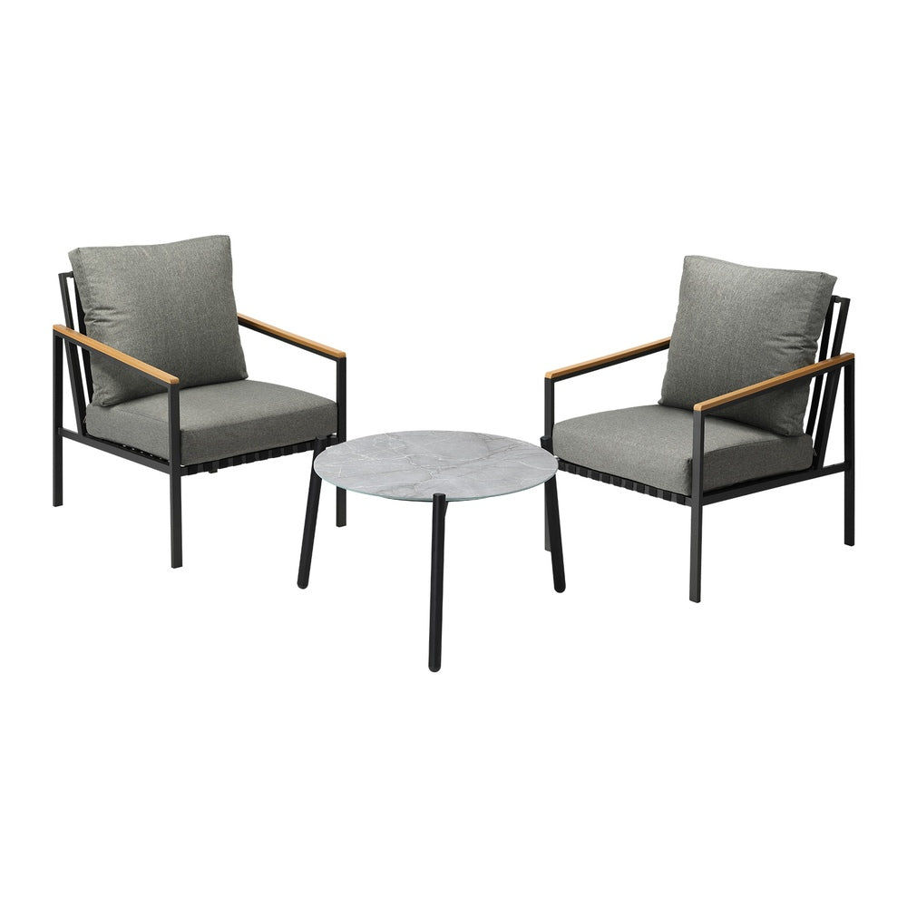 Livsip 3PCS Outdoor Patio Lounge Set Grey 50cm Coffee Table Sofa Chairs-Outdoor Patio Set-PEROZ Accessories