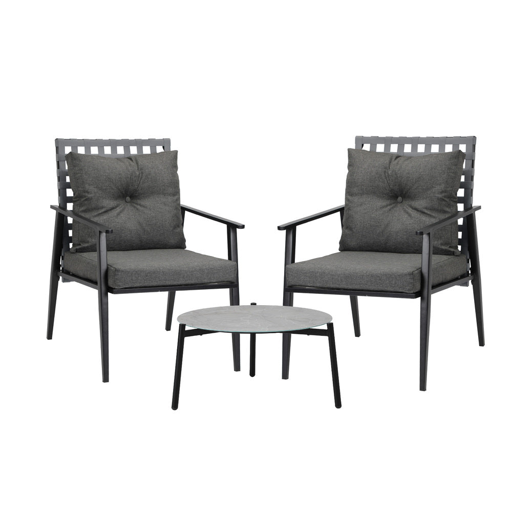 Livsip 3PCS Outdoor Patio Set 50CM Grey Marble Table Rattan Chairs-Outdoor Patio Set-PEROZ Accessories