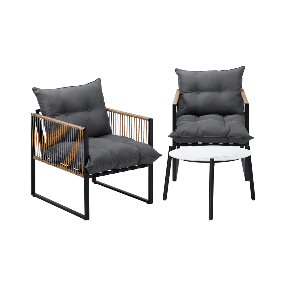 Livsip 3PCS Outdoor Patio Set 50cm Coffee Table Rattan Chairs-Outdoor Patio Set-PEROZ Accessories