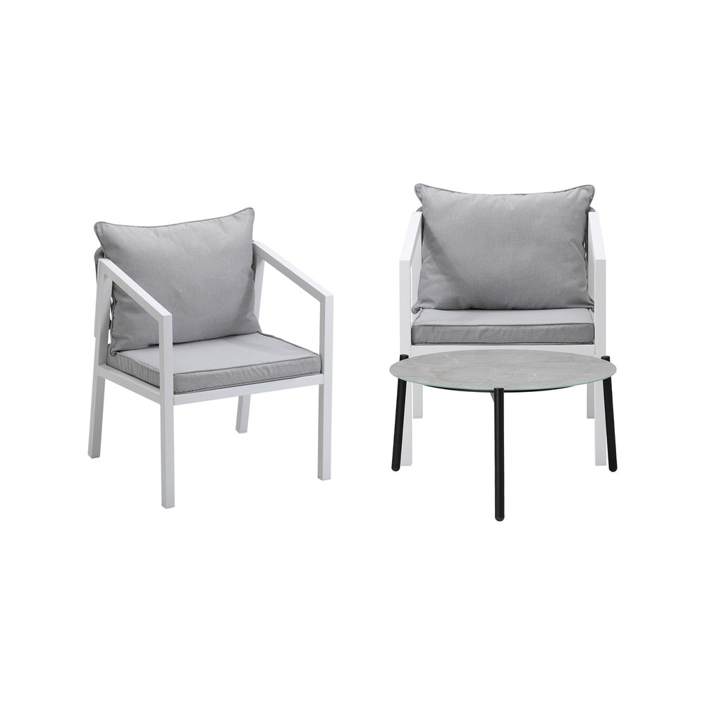 Livsip 3PCS Outdoor Patio Set 70cm Coffee Table White Chairs-Outdoor Patio Set-PEROZ Accessories