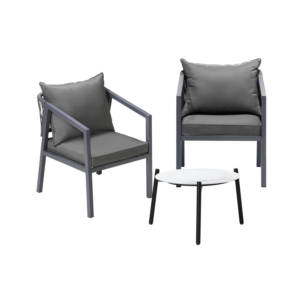 Livsip 3PCS Outdoor Patio Set White 50cm Coffee Table Grey Chairs-Outdoor Patio Set-PEROZ Accessories